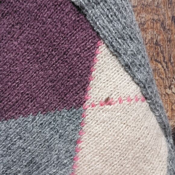 Alan Michaels Oversized Argyle Cardigan Varsity Sweater L 100% Shetland Wool - Picture 12 of 13